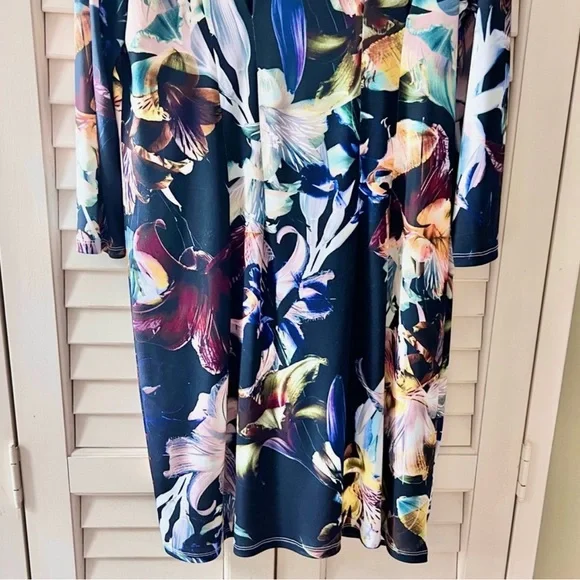 Women’s Size Large Catherine Malandrino Dark Floral Pleated Midi Dress - Picture 6 of 12